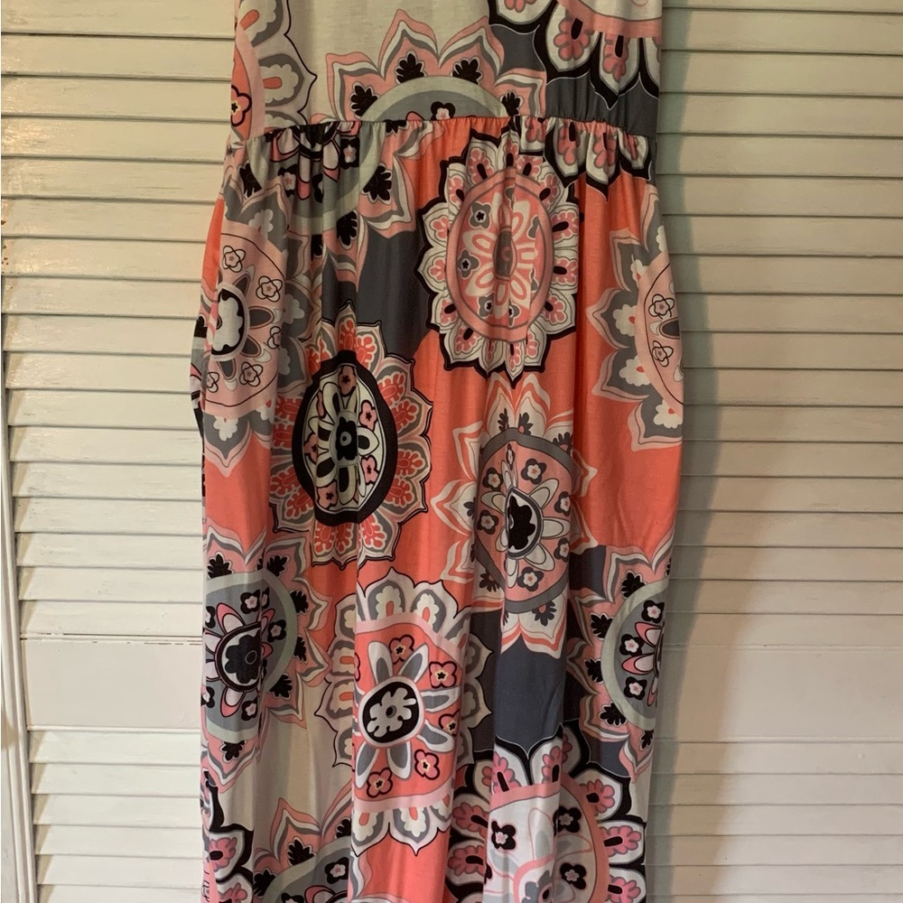 Floral Maxi Dress in Coral and Gray